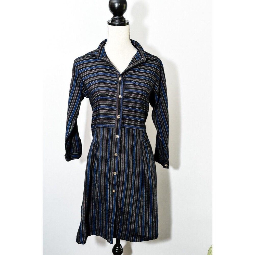 A La Tzarina Comfort Wear button up long sleeve shirt dress sheath striped New V